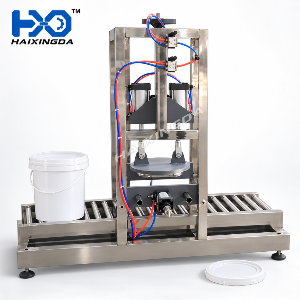 Efficient Semi Automatic Bucket Capping Machine Pneumatic Lid Press Large Plastic Pails By HXD